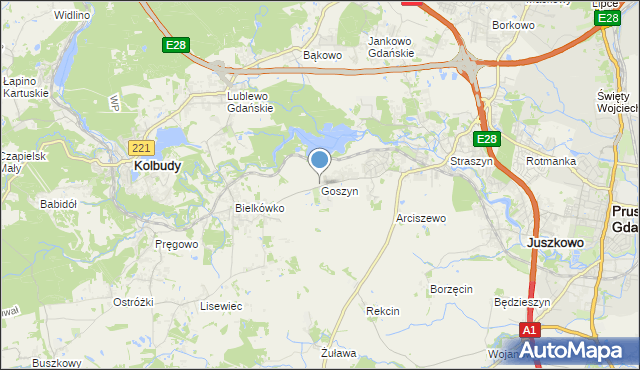 mapa Goszyn, Goszyn gmina Pruszcz Gdański na mapie Targeo